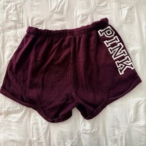 Victoria's Secret Pink maroon with white logo boyfriend shorts S